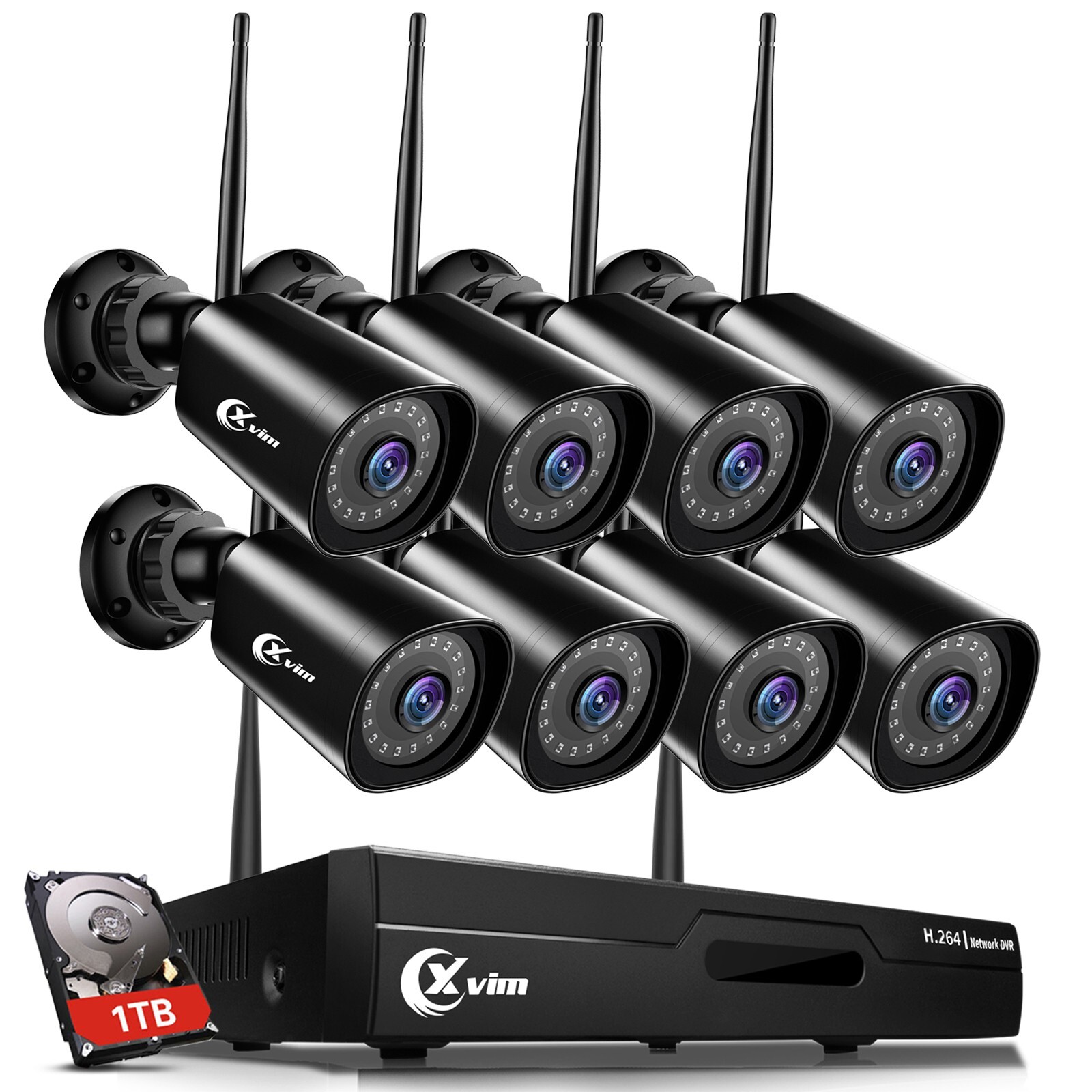 XVIM Wireless Security Camera System Outdoor Home 8CH 1TB Hard Drive NVR WiFi HD