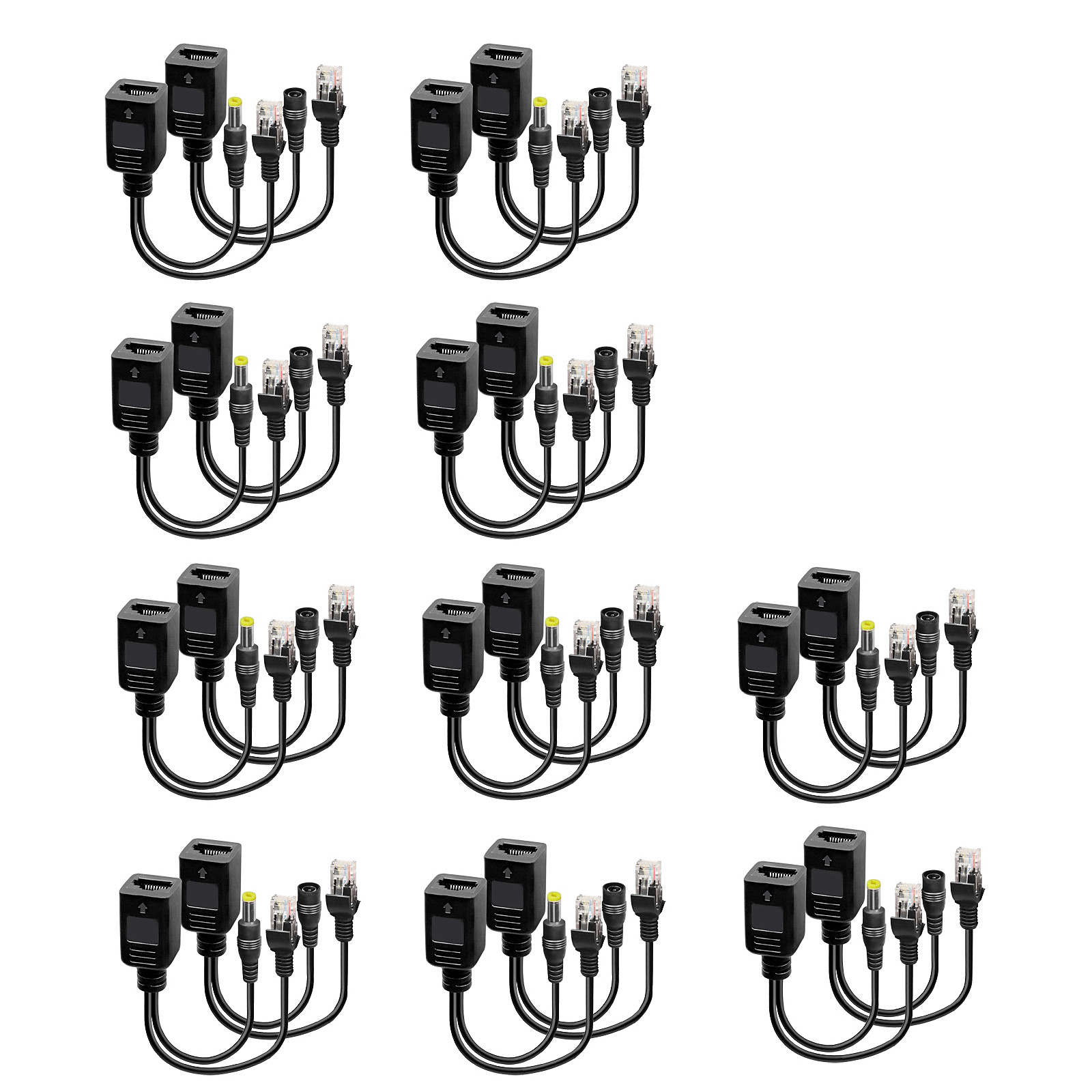 10 Pairs Passive POE Injector Splitter Kit 5.5x2.1 mm DC Power Adaptor Connector