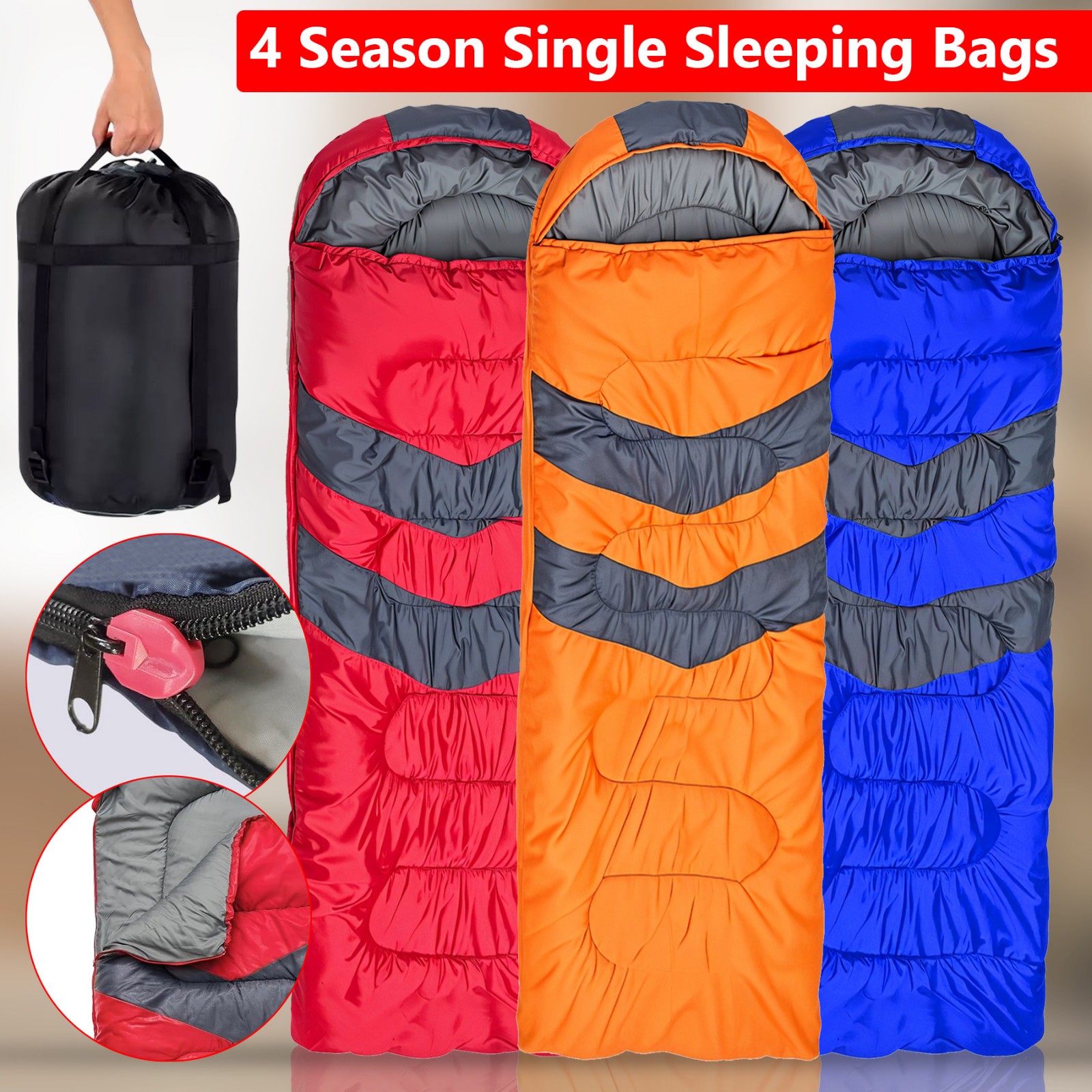 4 Season Single Sleeping Bag Waterproof Outdoor Hiking Camping Envelope Zip Bags