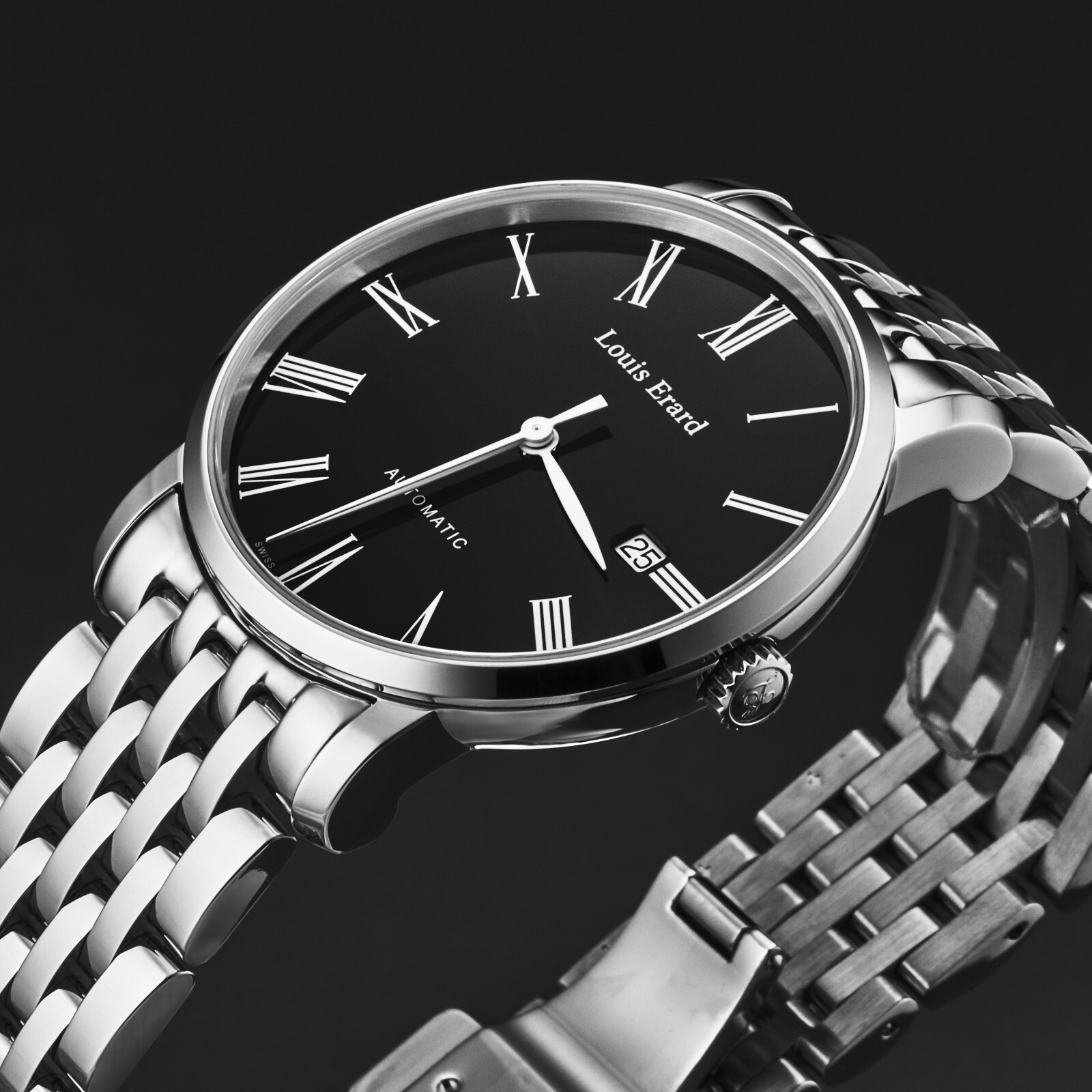 Pre-owned Louis Erard Louiserard Excellence, M, S/s, Blk-d,s/s-b,m A
