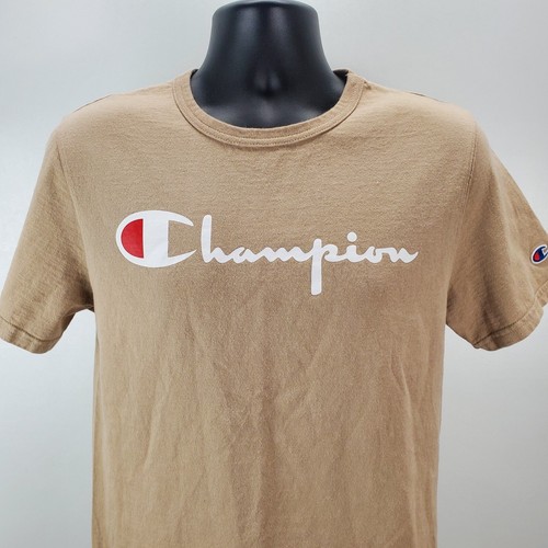 Champion T-Shirt S Tan Brown Retro Spell Out Graphic Cotton