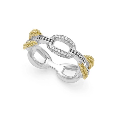 $950 LAGOS 18K Sterling Silver Small Two-Tone Eternity Diamond Ring 7