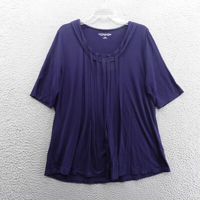 Soft Surroundings Weave Neckline Tunic Top Large Navy Blue Womens Half Sleeve