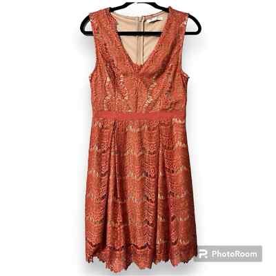 Francesca s women s medium v-neck crochet pattern dress cinnamon color zip back