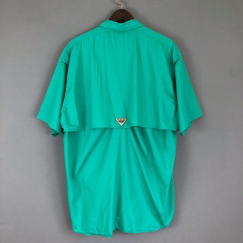 Columbia PFG Short Sleeve Fishing Shirt Green Performance Fishing Gear Large