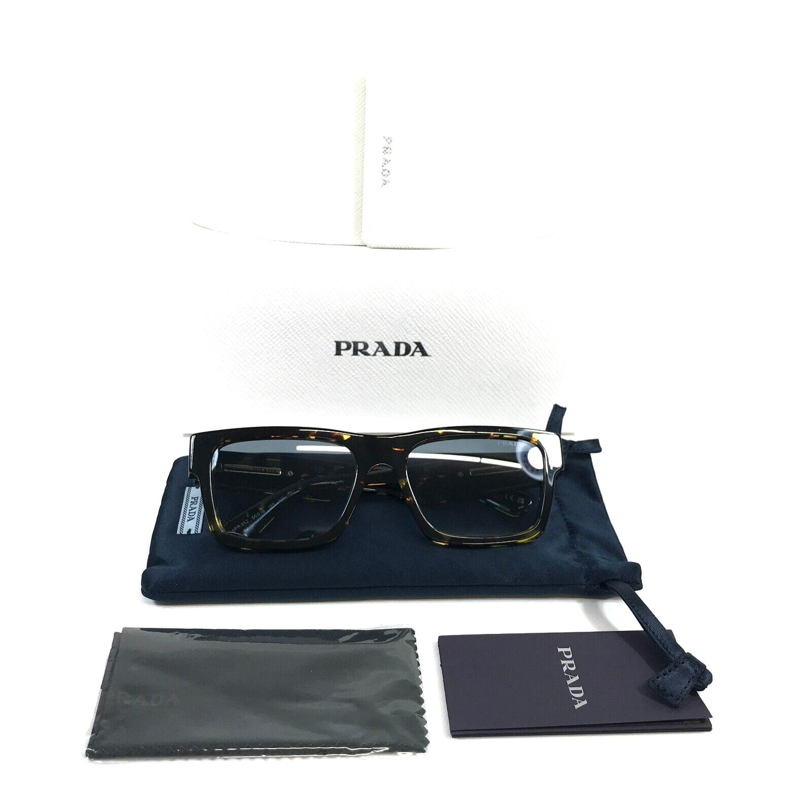 Pre-owned Prada Sunglasses Spr25z 16r-30f Tortoise Square Frames W/ Blue Lenses 56-18-140