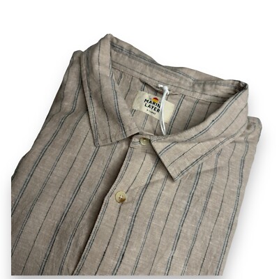 Marine Layer Hemp/Tencell Striped Short Sleeve Button Up Shirt NWT Size XL Men