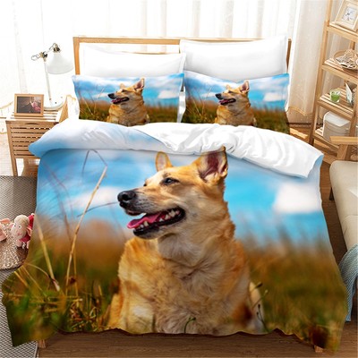 3D  Dog Grass Sky Pattern Quilt Cover Set Duvet Cover Bedding Pillowcases