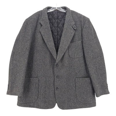 LL BEAN Gray Herringbone Wool Blend Coat Jacket Thinsulate Size 48R