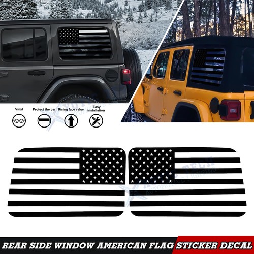 Black Back Side Window Glass USA Flag Sticker For Jeep Wrangler JL JLU 2018-up
