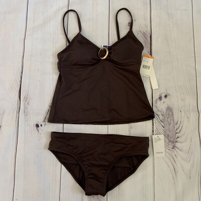 Perry Ellis Womens Size Small 2 Piece Bathing Suit Tankini Gold Accent NEW