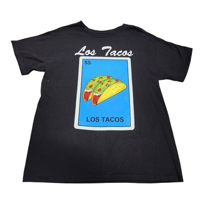 Los Tacos Loteria Card 55 Graphic T-Shirt Black Short Sleeve Crew Neck Mens XL