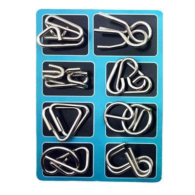 8pcs Metal Montessori Puzzle Wire Mind Brain Teaser Blue Toys IQ EQ Improvement