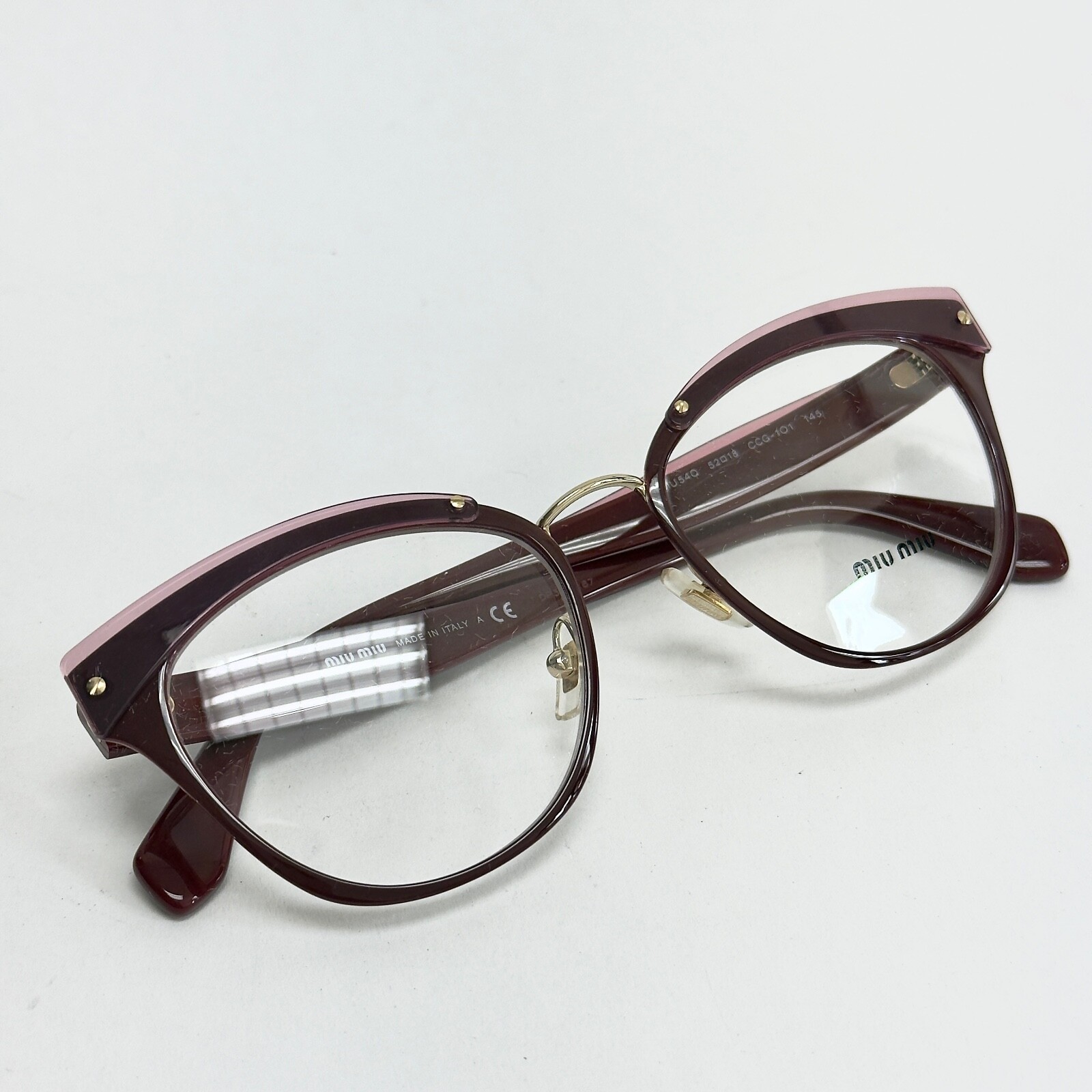 Pre-owned Miu Miu Rasoir 54q Gold Layers Red Pink 52mm Eyeglasses Optical Frame Mu54qv In Demo Lens