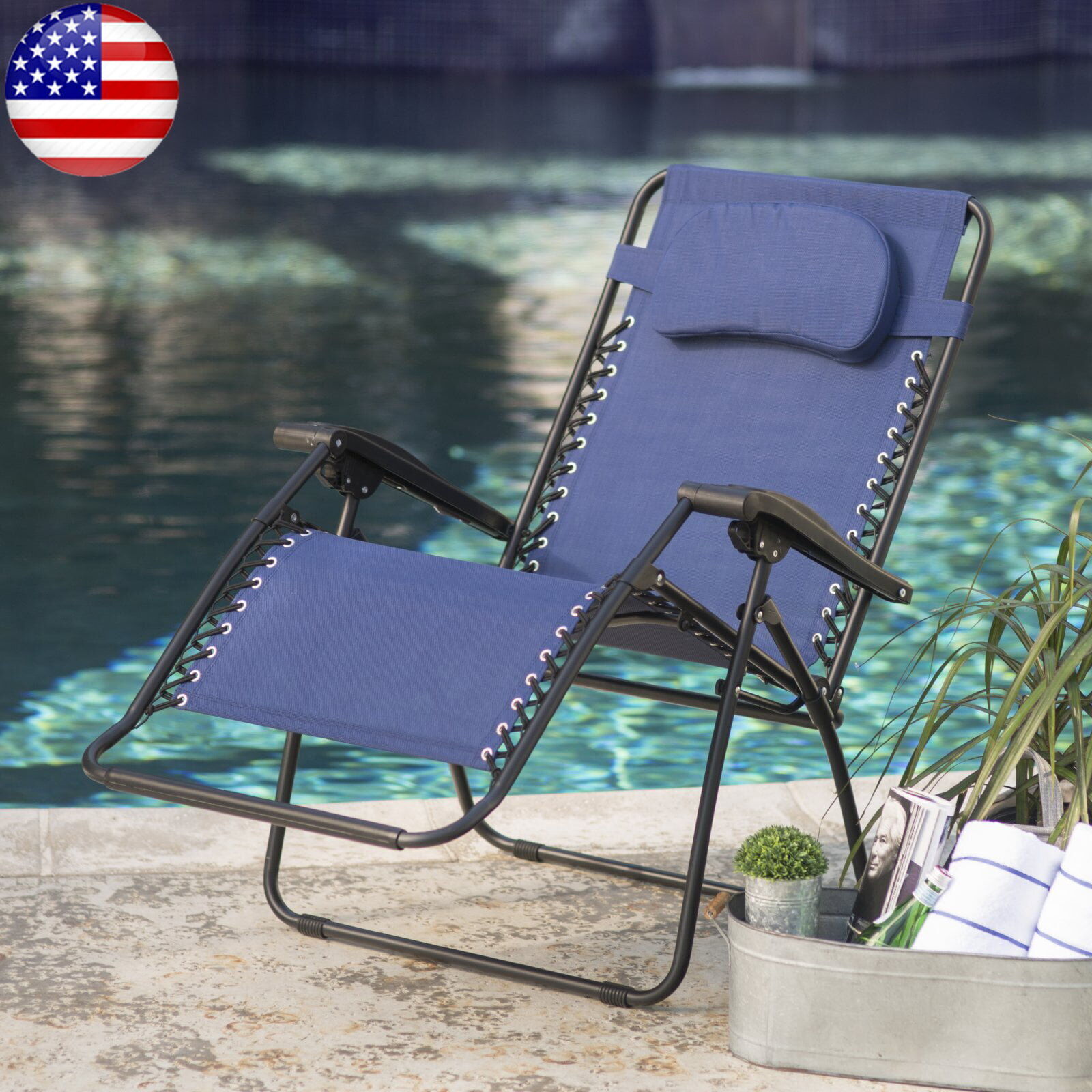 Oversized Zero Gravity Chair Double Bungee System 64.5 X 31 X 25.5 In Outdoor