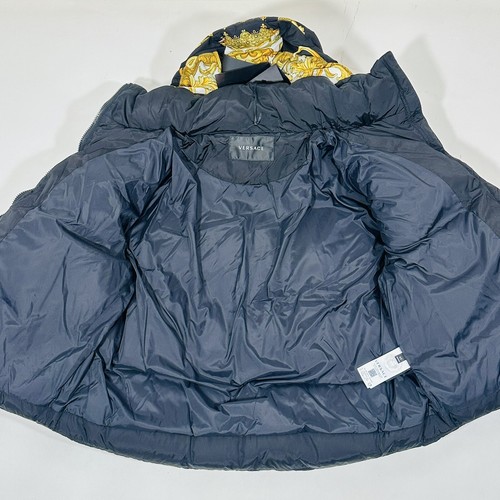 Pre-owned Versace Medusa Barocco Puffer Black Gold Jacket Removable Hoodie 40/4 $2250