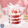 2 Pcs Clear Cake Box with Ribbon, 10x10x9 Inch Transparent Cake Boxes Carrier for 2-Layer 8 Inch Cakes Clear Tall Cakes Packaging Box Transparent Gift Boxes for Wedding, Birthday Party, Baby Shower