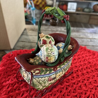 Jim Shore Sleigh Bells Ring  Christmas Sled, with 5 Hanging Ornaments.