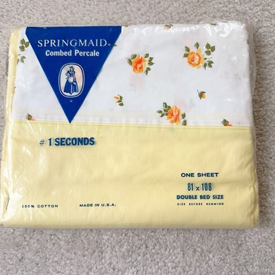  Vintage 60s Daffodil Yellow Flat Sheet 81x108 