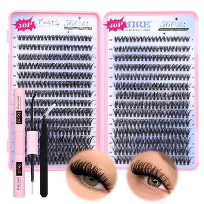 Lash Extension Kit DIY Lash Clusters Kit 560Pcs Eyelash Extension Kit with La...
