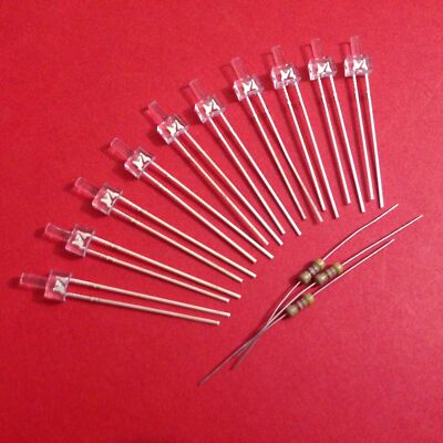 LOT 10 LED CANON BLANC CLAIR ou CHAUD   2mm 12V + 10 R 1000 Ω TRAINS JOUEF ROCO