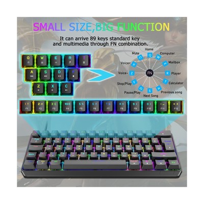 LexonElec 60% Wired RGB Gaming Keyboard,62 Keys Compact Mechanical Keyboard N...