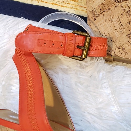 Nine West Braveit Cork Wedge Sandal Size 8.5M Orange Spring