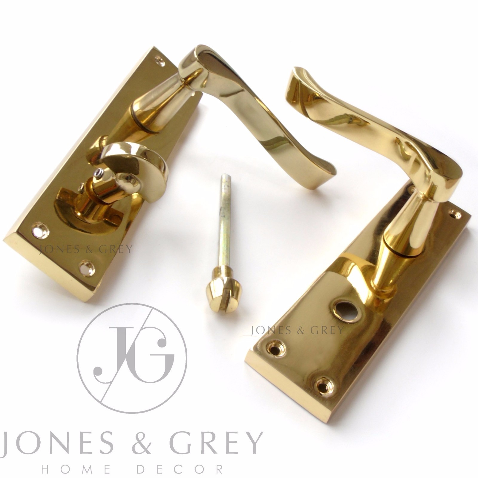 PAIR VICTORIAN POLISHED BRASS SCROLL LEVER LATCH LOCK DOOR HANDLES ON