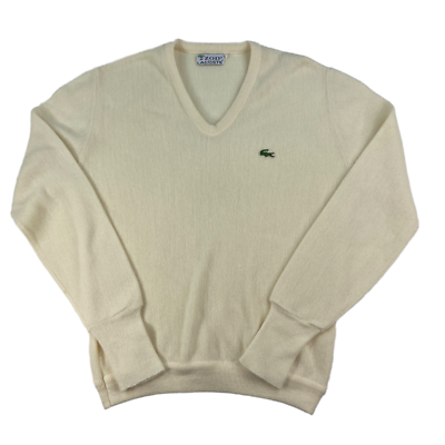 Vintage IZOD Lacoste V Neck Sweater Size L Cream
