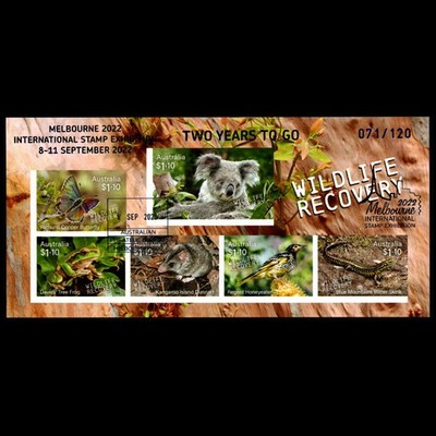 2020 Wildlife Recovery 2022 Melbourne Exhibition Overprint Imperf Mini Sheet MUH