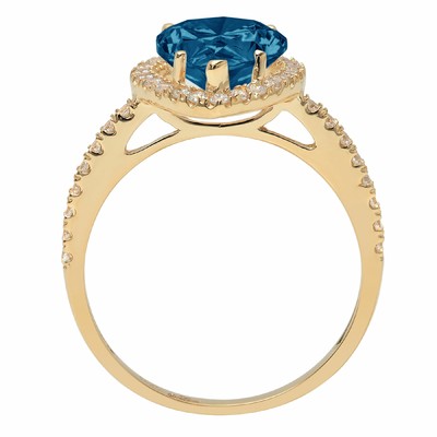 Pre-owned Pucci 2.4ct Pear Cut Halo Royal Blue Topaz Promise Bridal Wedding Ring 14k Yellow Gold In D