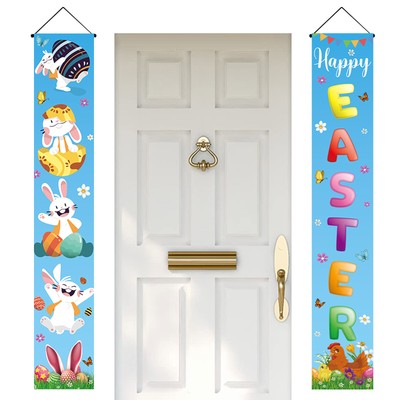 Easter Door Banner Decoration Porch Happy Bunny Rabbit Egg Porch Banner Sign