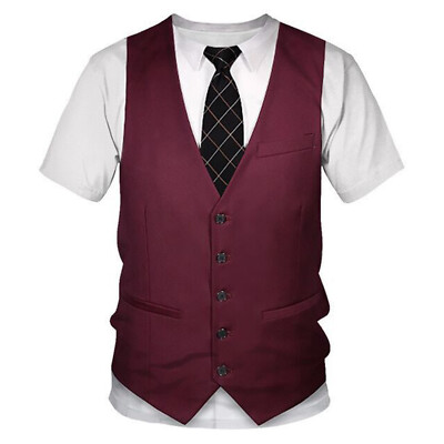 Classic Printed Tuxedo Shirt Prom Wedding Party Costume Mens T-Shirt Plus Size