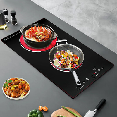 Electric Ceramic Cooktop 2 Burners Stove Touch Control Kitchens Cooker 60-250°C