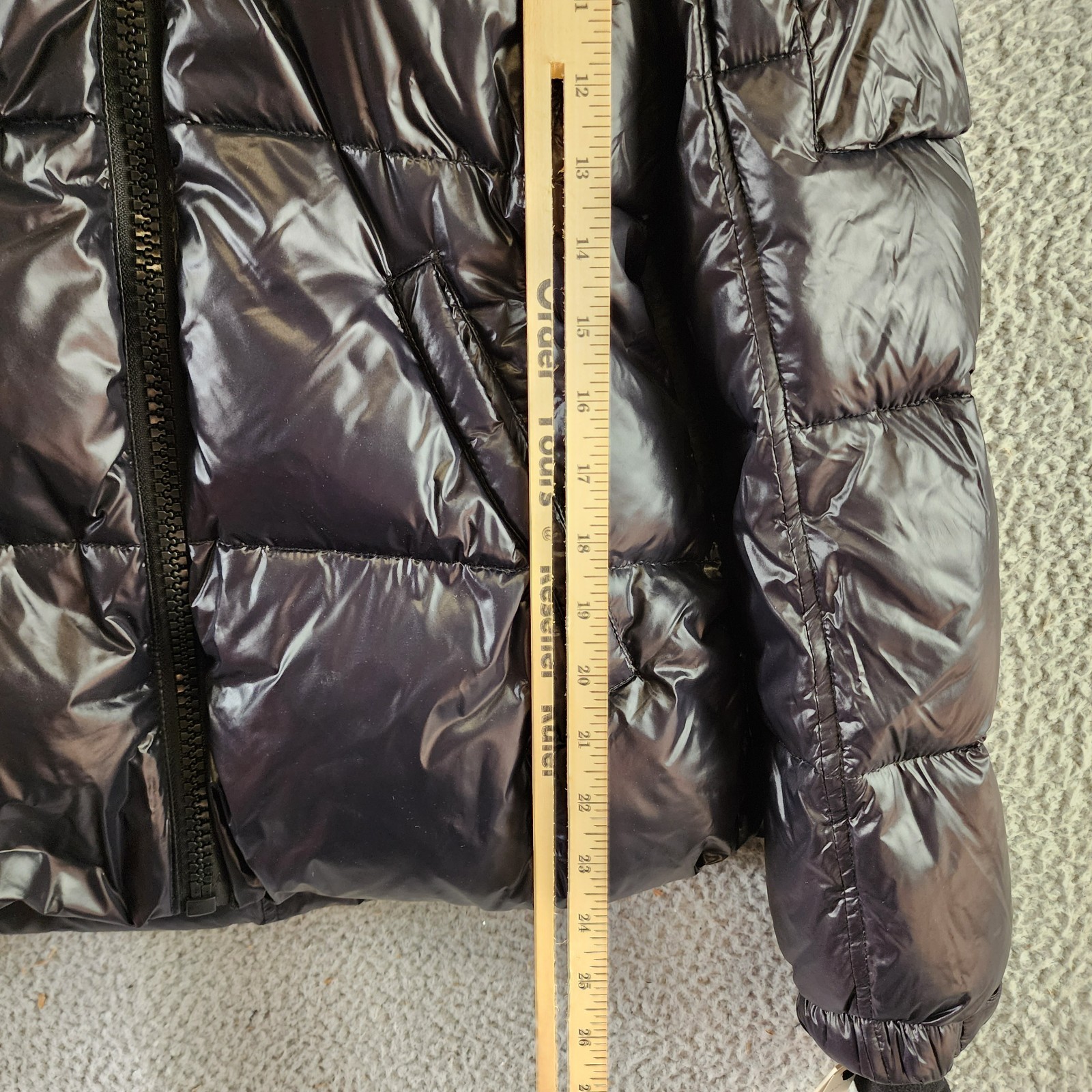 AQUA Gloss Allie Faux Fur Trim Down Puffer Jacket Women's M Black Zip Closure - Picture 7 of 17