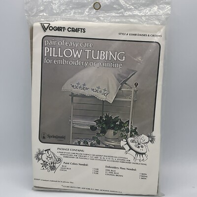 Vintage Vogart Stamped Pair Pillow Tubing Embroidery Daisies Crosses 8300B NEW