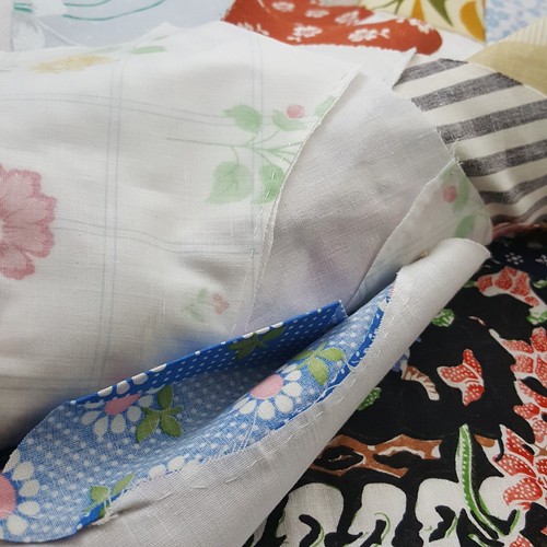 Vintage quilt blocks Hand Stitched fabric study 49 Drunkards path trail folk art