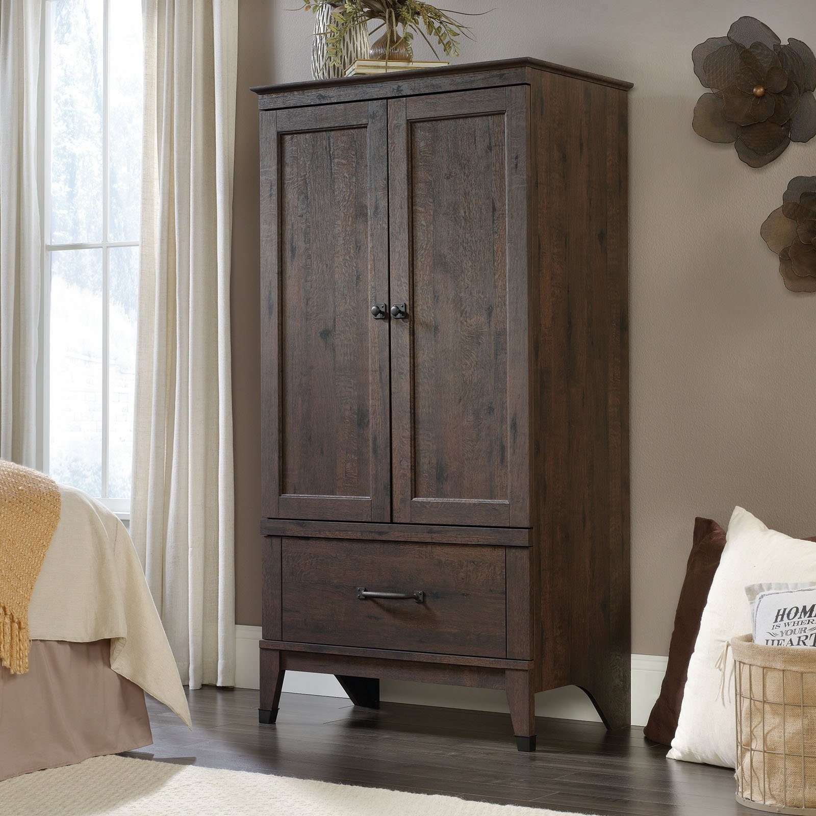 Wood Armoire Clothes Cabinet Wardrobe Bedroom Storage Furniture