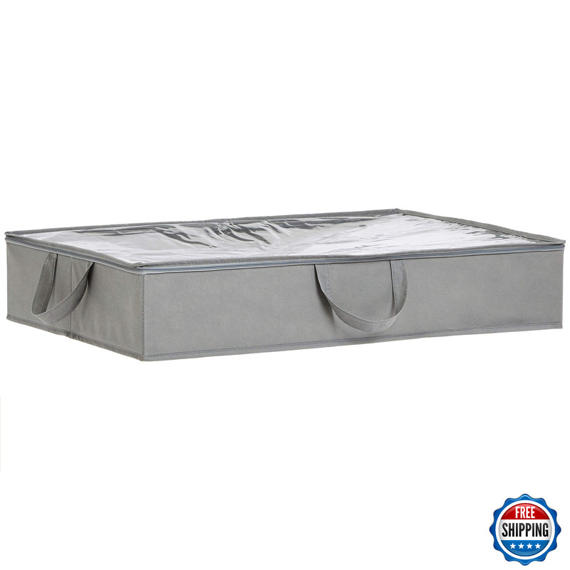 AmazonBasics Underbed Fabric Storage Bags 2-Pack 30"x20"x5.7" Gray Zipper Window