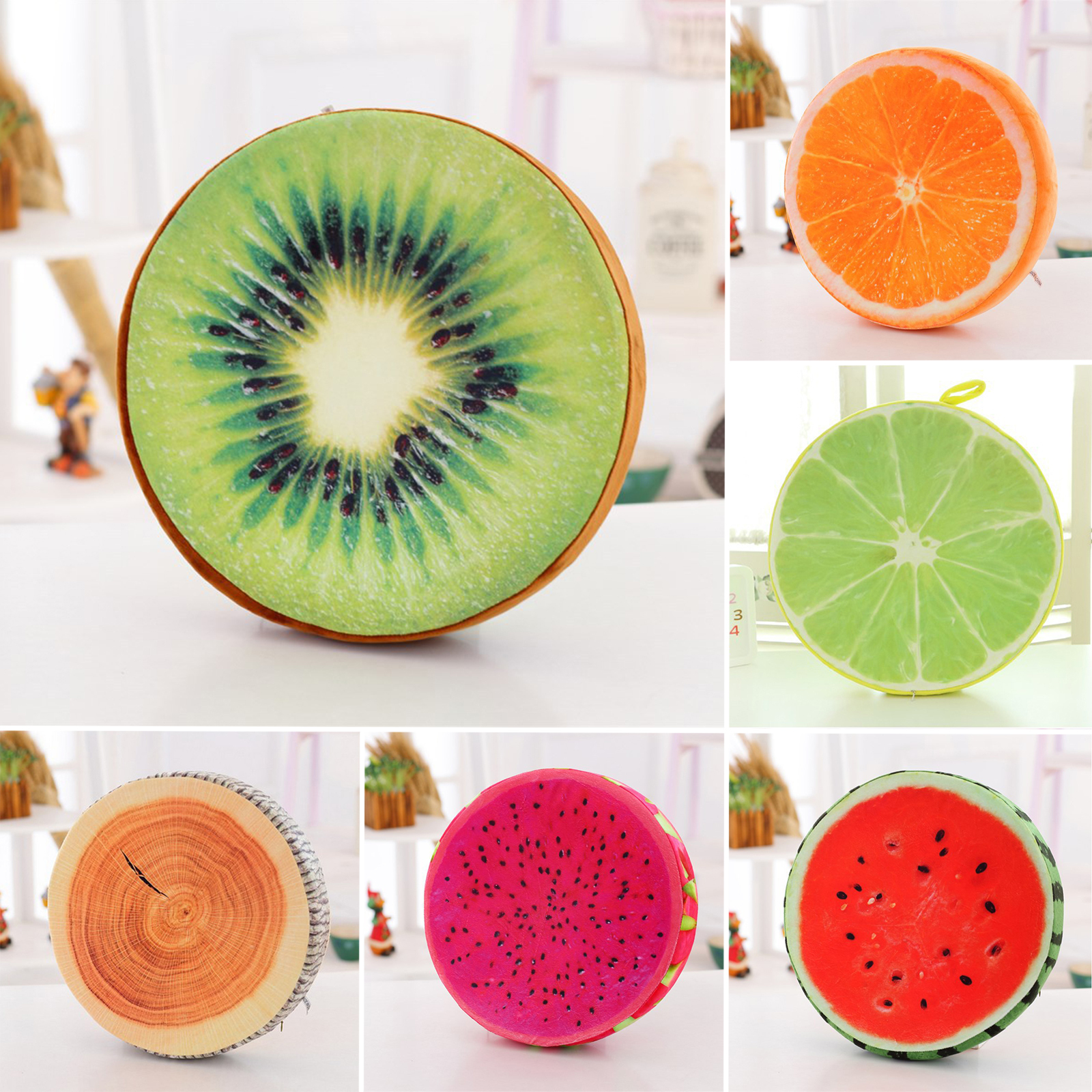 3d Fruit Soft Round Pillow Plush Cushion Orange Watermelon Seat