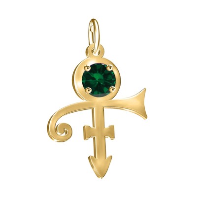 3MM Simulated Emerald Anchor Cross Pendant Chain 14K Yellow Gold Plated Silver