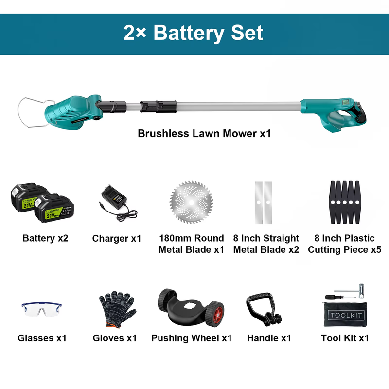 8 Inch Brushless Electric Lawn Mower Cordless Grass Trimmer Adjustable Garden Cu