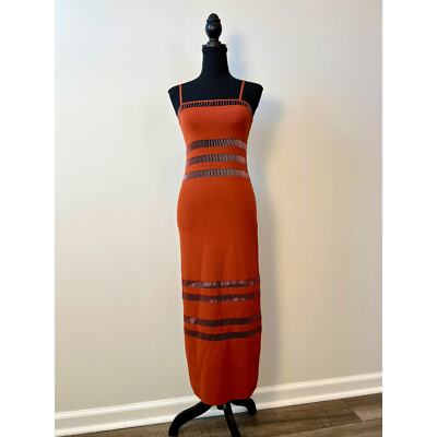 Pre-owned Cult Gaia Olitan Midi Dress Tannin Small Knit Pullover Beaded Spaghetti Strap In Orange
