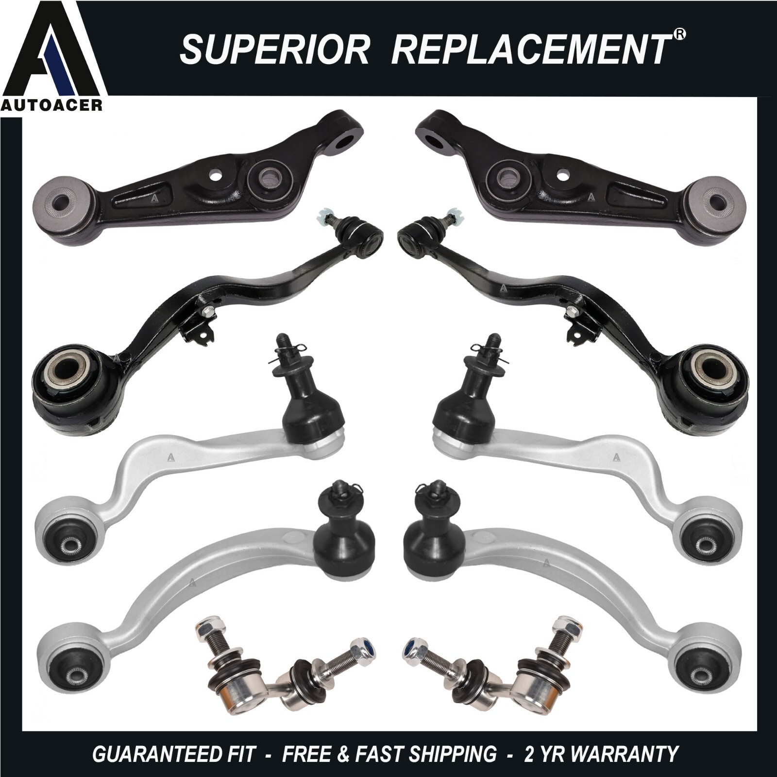 AUTOACER -10p Front Upper Lower Control Arms Sway Bar Links