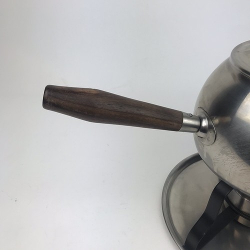 VTG Stainless Steel Fondue Pot Wood Handle Mid Century 60s Serving Made In Japan
