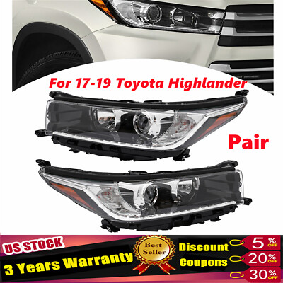 For 2017 2018 2019 Toyota Highlander w/ LED DRL Projector Headlights Headlamps