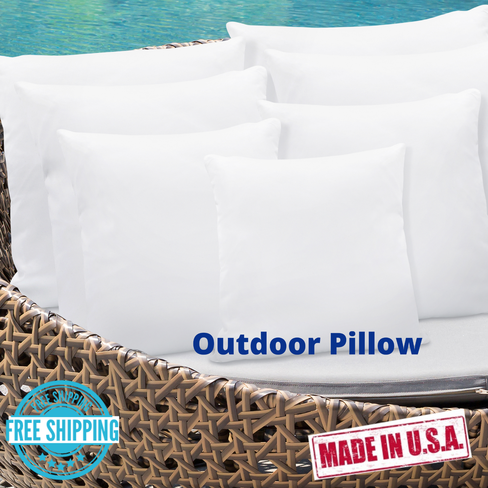 Outdoor Water resistant patio pillow insert  16x16 18x18 20x