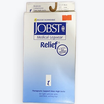 JOBST Relief Knee High 15-20mmHg Compression Stockings, Closed Toe, Large, Black