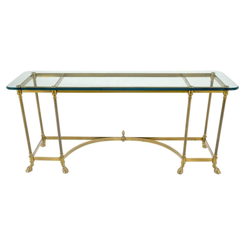 Solid Brass Hoof Feet Beveled Glass Top Console Sofa Dressing