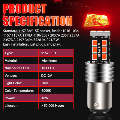 4PCS 1157 LED Red Strobe Flashing Blinking Brake Stop Tail Parking Light Bulbs